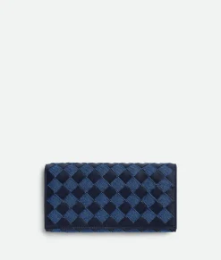 Bottega Veneta Intrecciato Large Flap Wallet Abyss / Indigo Hot