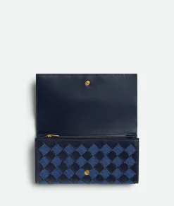 Bottega Veneta Intrecciato Large Flap Wallet Abyss / Indigo Hot