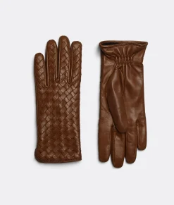 Bottega Veneta Intrecciato Leather Gloves Cognac Outlet