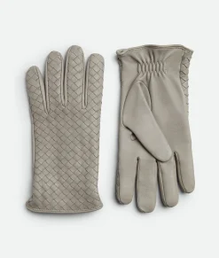 Bottega Veneta Intrecciato Leather Gloves Metallic mist Outlet