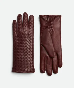 Bottega Veneta Intrecciato Leather Gloves Garnet Outlet