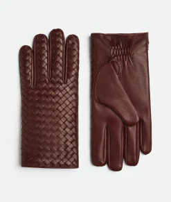 Bottega Veneta Intrecciato Leather Gloves Garnet Sale