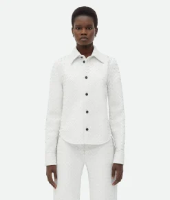 Bottega Veneta Intrecciato Leather Shirt Optic white Sale
