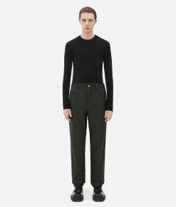 Bottega Veneta Intrecciato Leather Straight Leg Pants Green Best