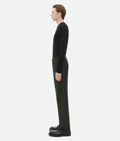 Bottega Veneta Intrecciato Leather Straight Leg Pants Green Best