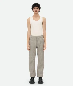 Bottega Veneta Intrecciato Leather Straight Leg Trousers Metallic mist Sale