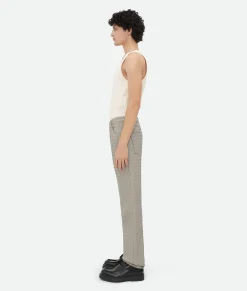 Bottega Veneta Intrecciato Leather Straight Leg Trousers Metallic mist Sale