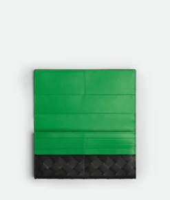 Bottega Veneta Intrecciato Long Wallet With Coin Purse Black grass Online