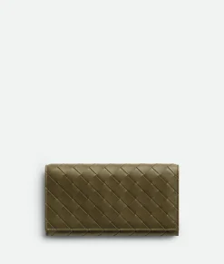 Bottega Veneta Intrecciato Long Wallet With Coin Purse Mud Sale