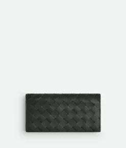 Bottega Veneta Intrecciato Long Wallet With Coin Purse Dark green / Mud Discount