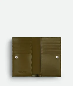 Bottega Veneta Intrecciato Medium Bi-Fold With L-Zip Shadow/olive oil Discount