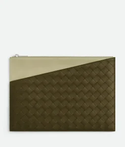 Bottega Veneta Intrecciato Oblique Zipped Pouch Mustard/travertine Discount
