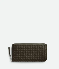 Bottega Veneta Intrecciato Piccolo Zip Around Wallet Kaki New