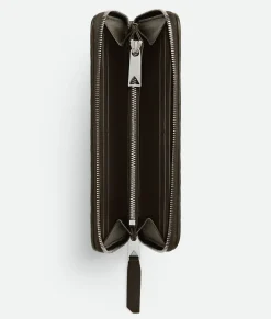 Bottega Veneta Intrecciato Piccolo Zip Around Wallet Kaki New