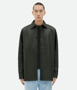 Bottega Veneta Intrecciato Relaxed Leather Shirt Green New