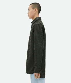 Bottega Veneta Intrecciato Relaxed Leather Shirt Green New