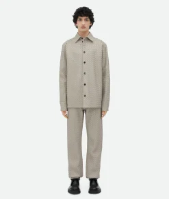 Bottega Veneta Intrecciato Relaxed Leather Shirt Metallic mist Clearance