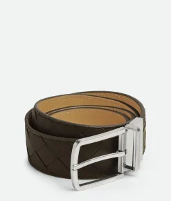 Bottega Veneta Intrecciato Reversible Belt Kaki/dark praline Online