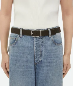 Bottega Veneta Intrecciato Reversible Belt Kaki/dark praline Online