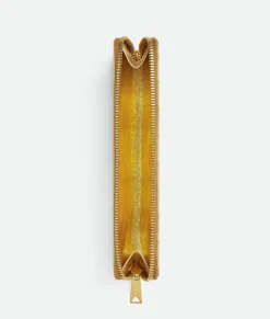 Bottega Veneta Intrecciato Slim Pencil Case Gold Clearance
