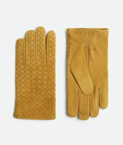 Bottega Veneta Intrecciato Suede Leather Gloves Peanut butter