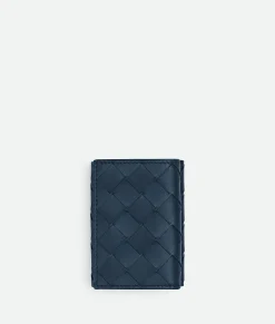 Bottega Veneta Intrecciato Tiny Tri-Fold Wallet Deep blue Sale