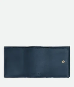 Bottega Veneta Intrecciato Tiny Tri-Fold Wallet Deep blue Sale