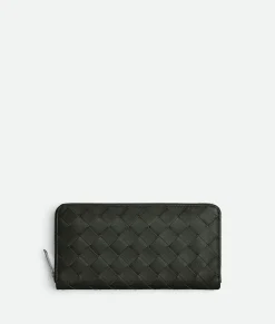Bottega Veneta Intrecciato Zip Around Wallet Dark green Clearance