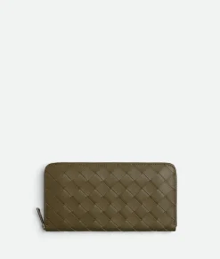 Bottega Veneta Intrecciato Zip Around Wallet Mud New