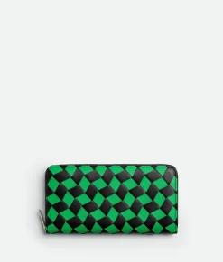 Bottega Veneta Intrecciato Zip Around Wallet Black/parakeet
