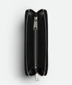 Bottega Veneta Intrecciato Zip Around Wallet Black/parakeet