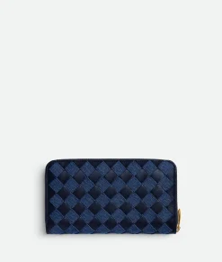 Bottega Veneta Intrecciato Zip Around Wallet Abyss / Indigo