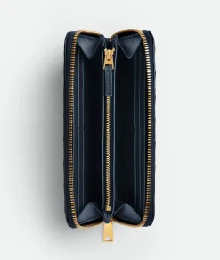 Bottega Veneta Intrecciato Zip Around Wallet Abyss / Indigo