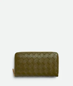 Bottega Veneta Intrecciato Zip Around Wallet Olive oil Clearance