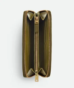 Bottega Veneta Intrecciato Zip Around Wallet Olive oil Clearance