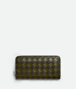 Bottega Veneta Intrecciato Zip Around Wallet Kaki/olive oil Online