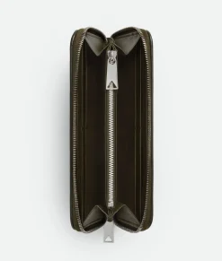 Bottega Veneta Intrecciato Zip Around Wallet Kaki/olive oil Online