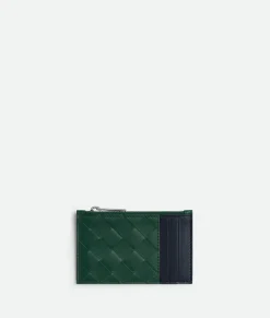 Bottega Veneta Intrecciato Zippered Card Case Emerald green/space Online