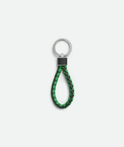 Bottega Veneta Intreccio Key Ring Black/parakeet