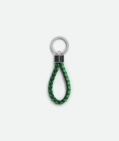Bottega Veneta Intreccio Key Ring Black/parakeet