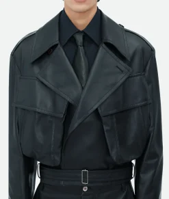 Bottega Veneta Leather Belted Blouson Shadow