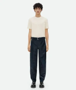 Bottega Veneta Leather Belted Trousers Deep ocean Online