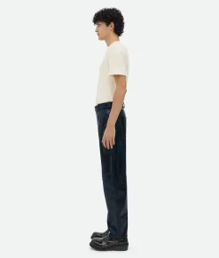 Bottega Veneta Leather Belted Trousers Deep ocean Online