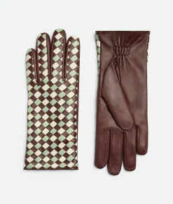 Bottega Veneta Leather Bicolor Intrecciato Gloves Boysenberry/sweet mint/white Outlet