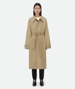 Bottega Veneta Leather Coat With Check Lining Sesame Discount