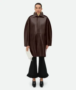 Bottega Veneta Leather Cocoon Coat Cocoa Online