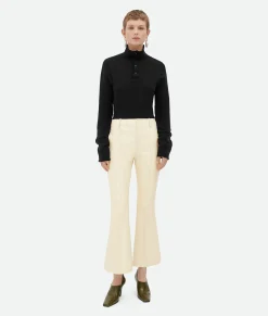 Bottega Veneta Leather Cropped Flared Trousers Soap Hot
