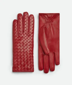 Bottega Veneta Leather Intrecciato Gloves Brick red Clearance