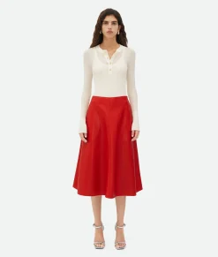 Bottega Veneta Leather Midi Skirt Scarlet