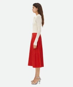Bottega Veneta Leather Midi Skirt Scarlet